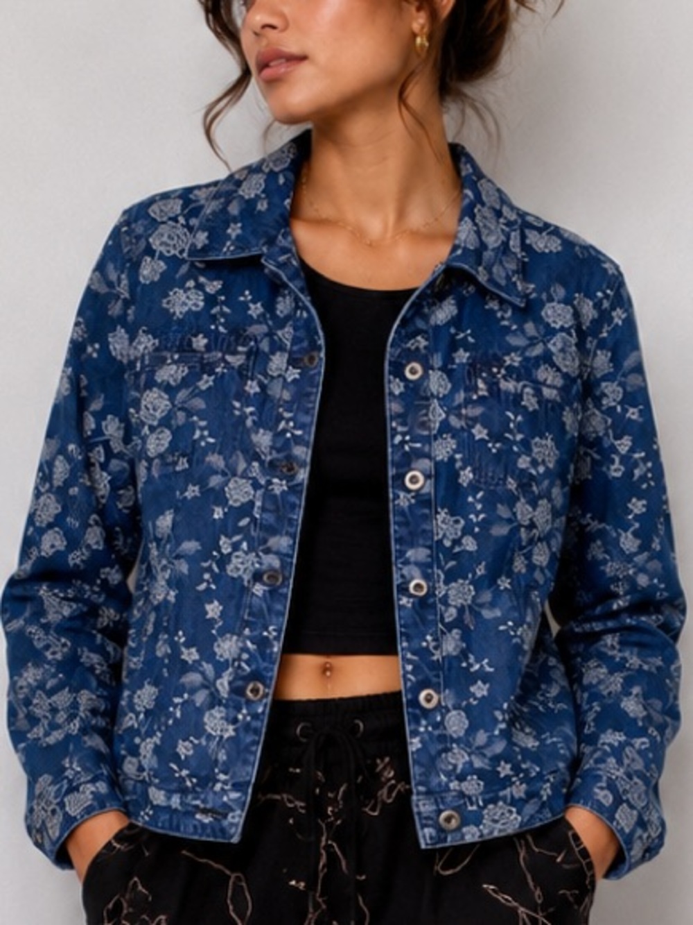 Vintage Northern Reflections Denim Jacket Floral Cotton Denim Blue Cottagecore